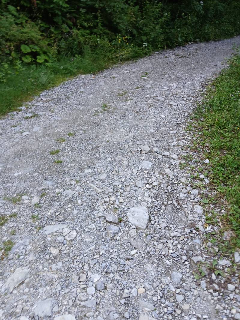 Chemin de graviers avec des cailloux de petite et moyenne taille